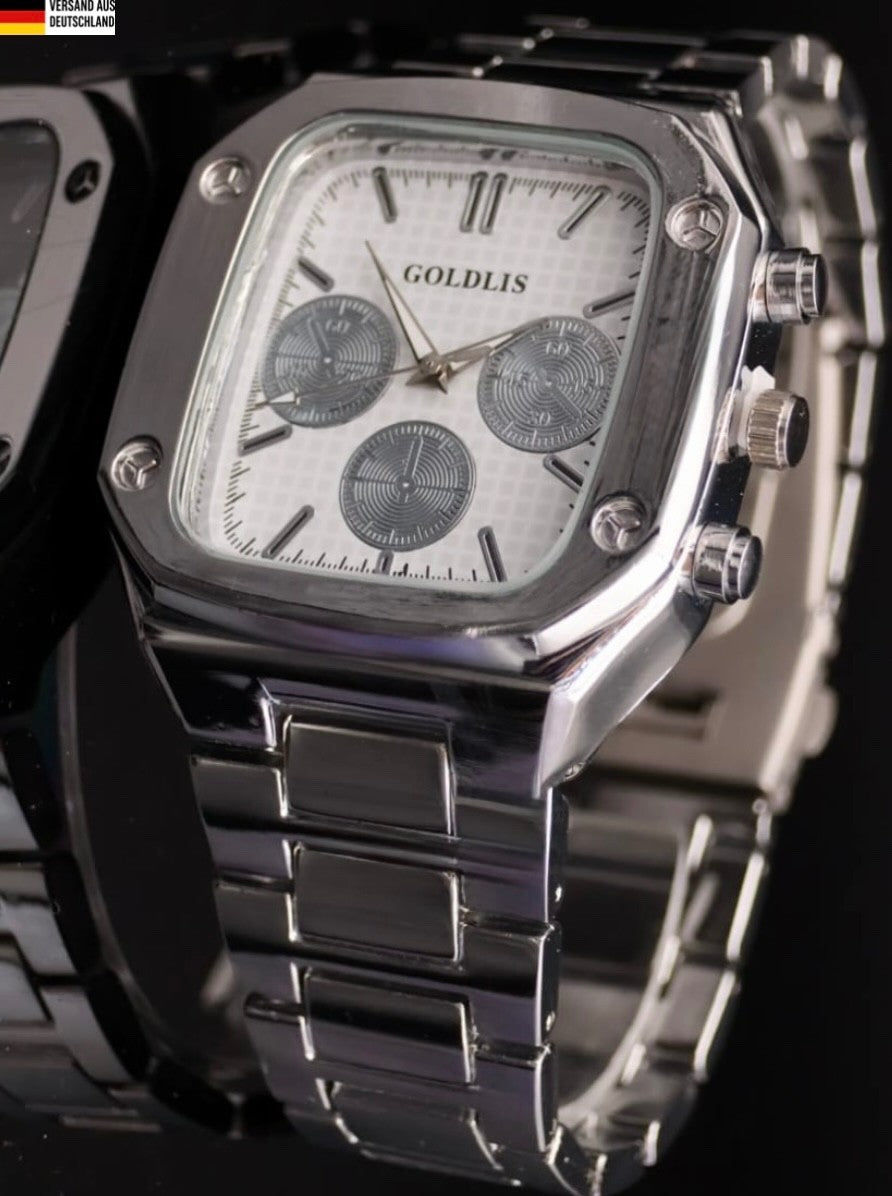 Edle Herren Armband Männer Uhr  Silber Gold  Farben Chrono Look * NEU *0