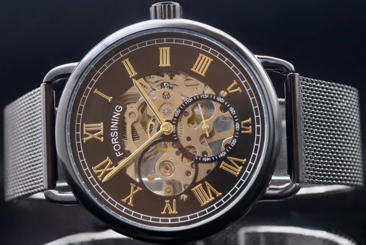 FORSINING - HERREN - MECHANISCH - HANDAUFZUG - SKELETT - UHR - MESHBAND - 46MM1