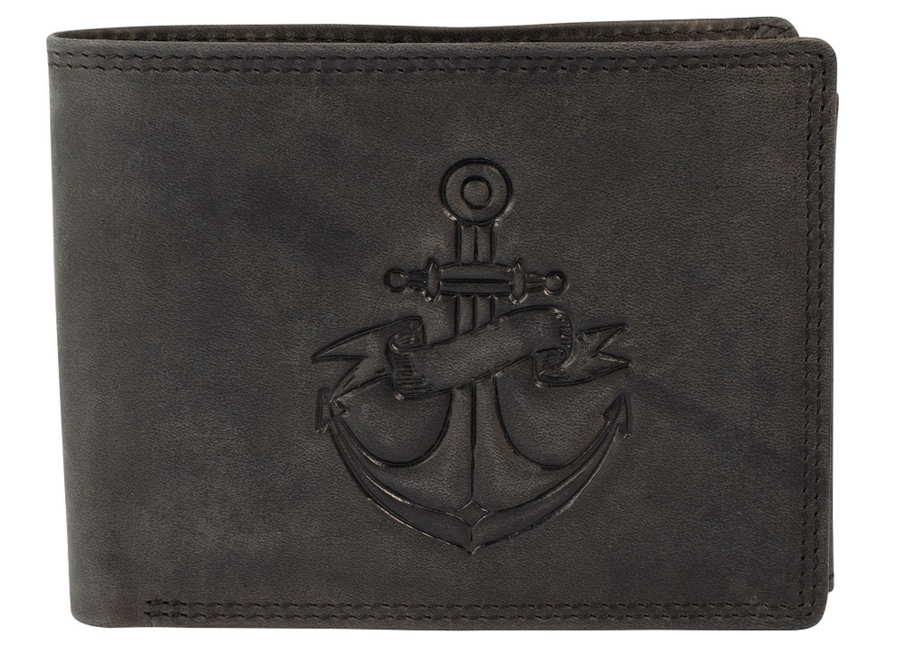 Akzent Leder Geldbörse RFID Echtleder Portemonnaie Geldbeutel Anker Schwarz 10