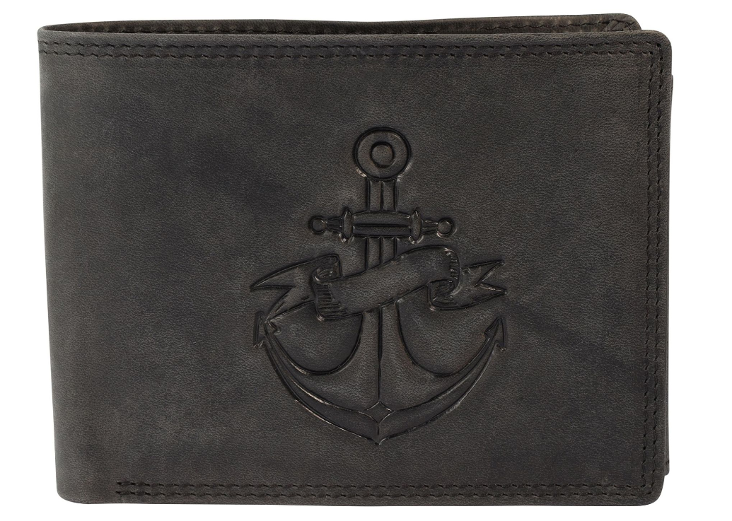 Akzent Leder Geldbörse RFID Echtleder Portemonnaie Geldbeutel Anker Schwarz 10