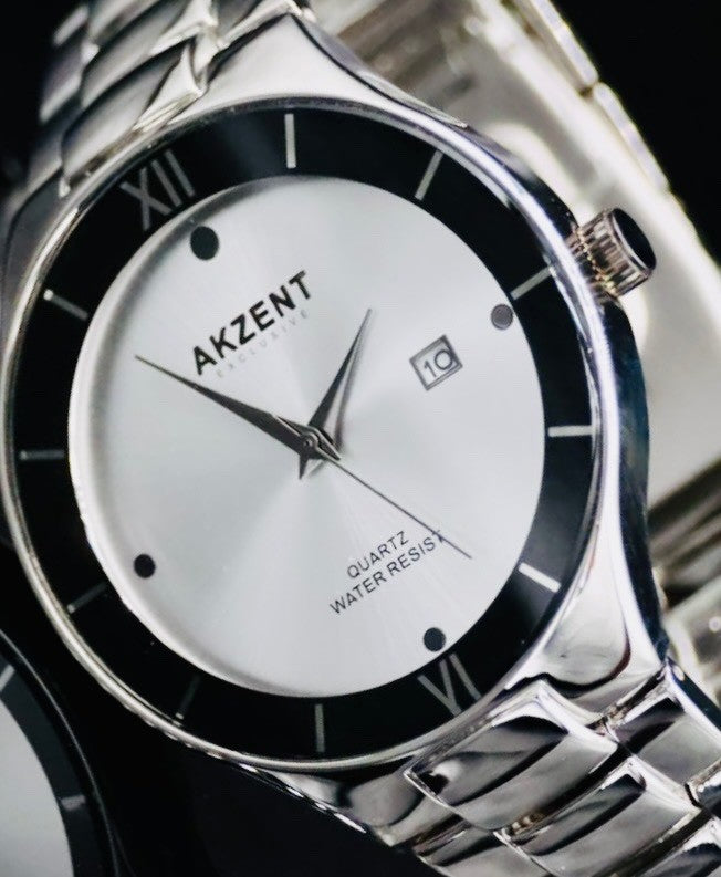 Akzent Exclusive Herren Männer Armband Uhr  im Flachem Design Silber-Look3