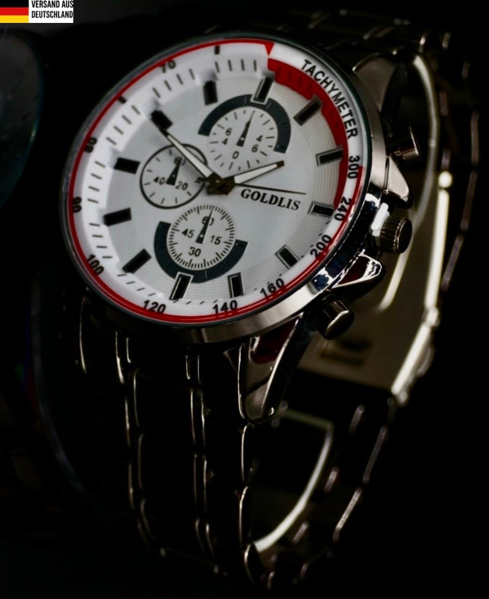 XL Herren Armband Männer Uhr  Schwarz Keramik Look  Chrono Look0