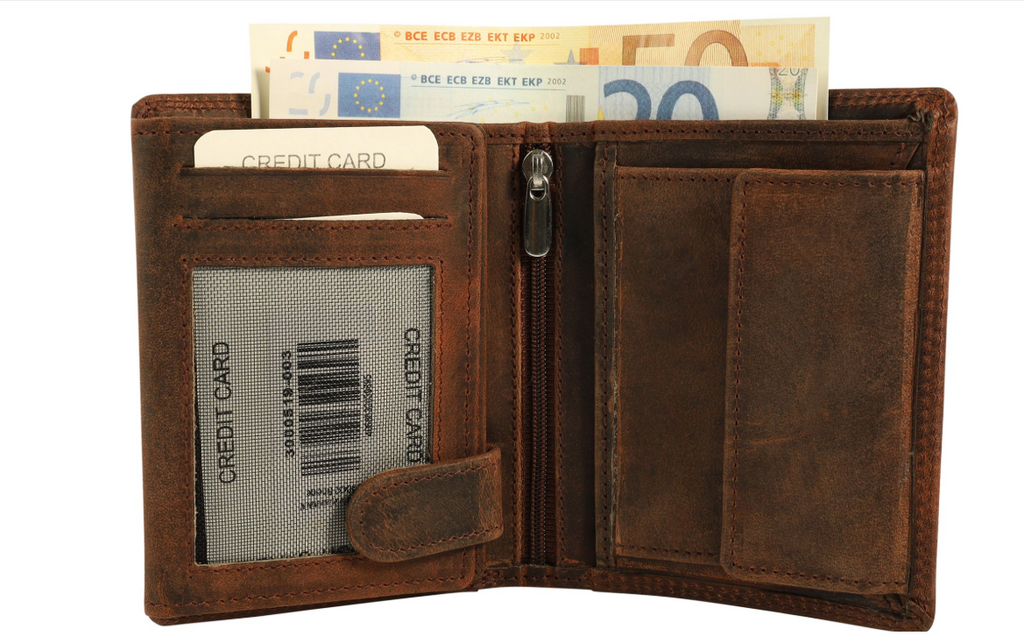 Akzent Basic Leder Geldbörse RFID Schutz Echtleder Portemonnaie Braun 9,5 x 12cm1