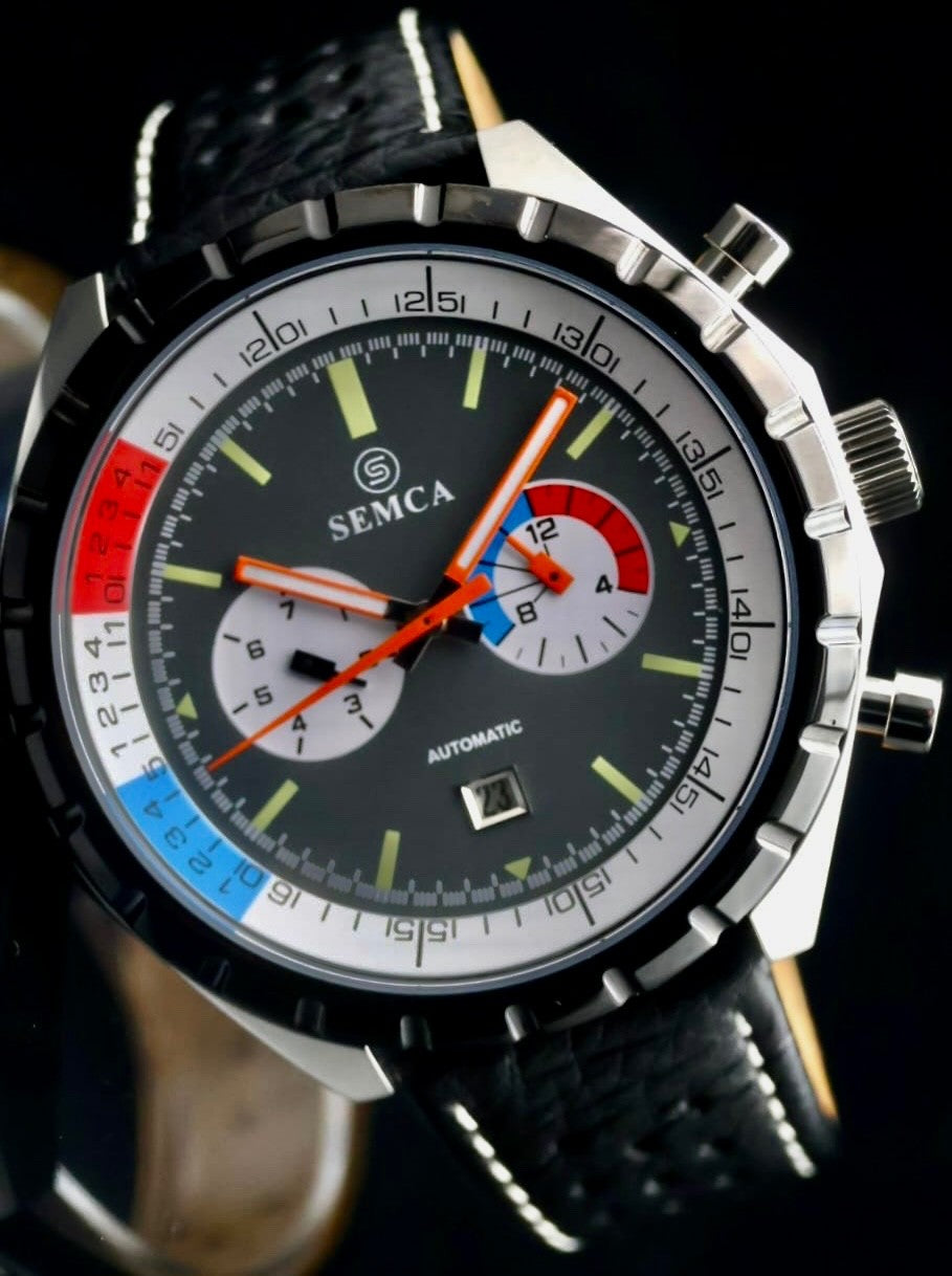 Semca Herrenuhr Herren Automatik Uhr NOS-STYLE Retro Armbanduhr Datum Lederband0