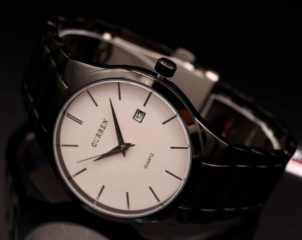 Schicke Herren Männer Armband Uhr Herrenuhr Weiß Grau Farben mit Datumsanzeige1