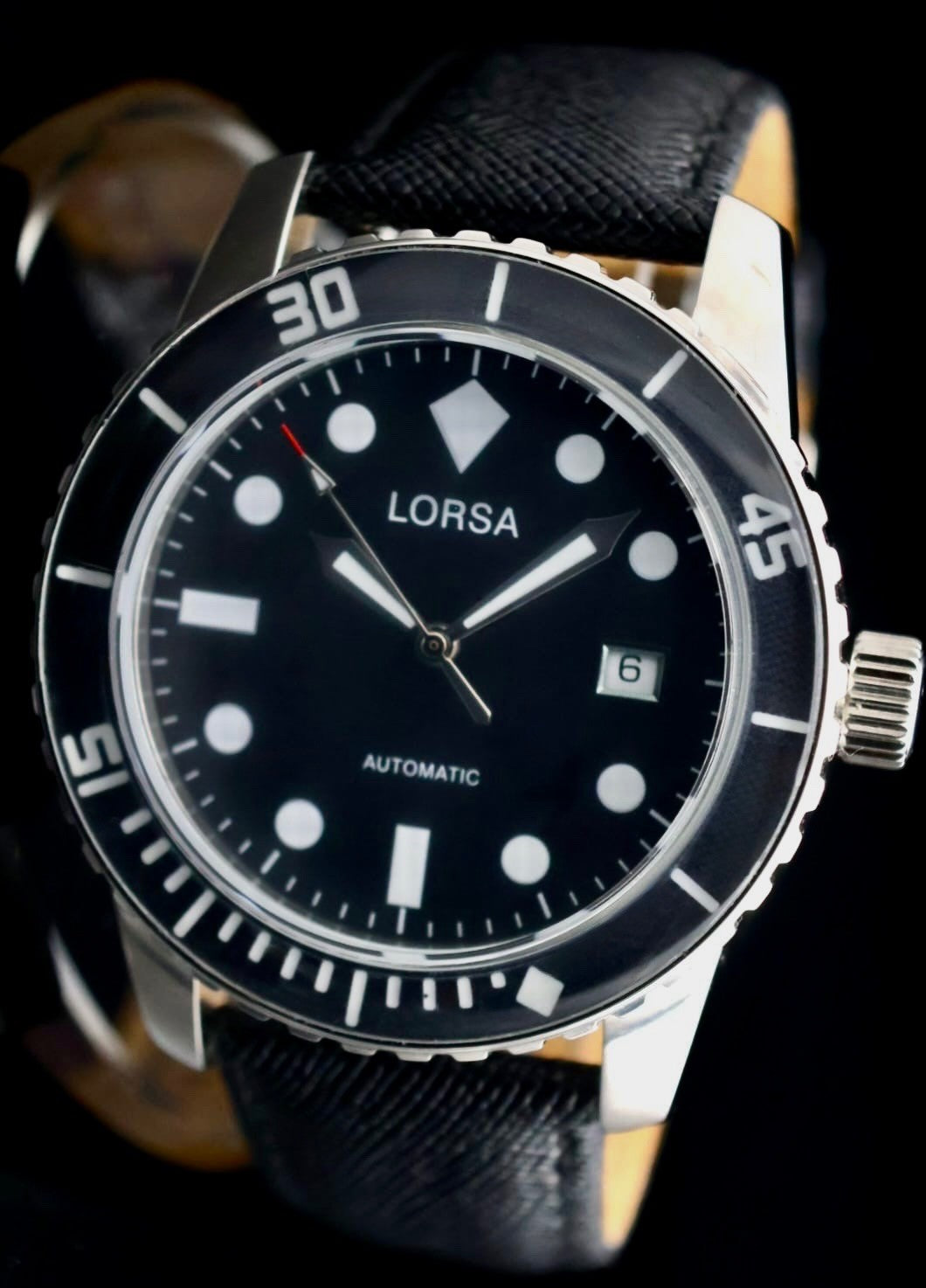 Lorsa Armbanduhr Herren Automatik Uhr Datum Taucher Style Lederarmband Neu0