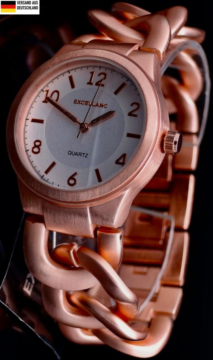 Top Excellanc Damen Frauen Armband Uhr Rosé Weiß Farben Damenuhr Kettenarmband0