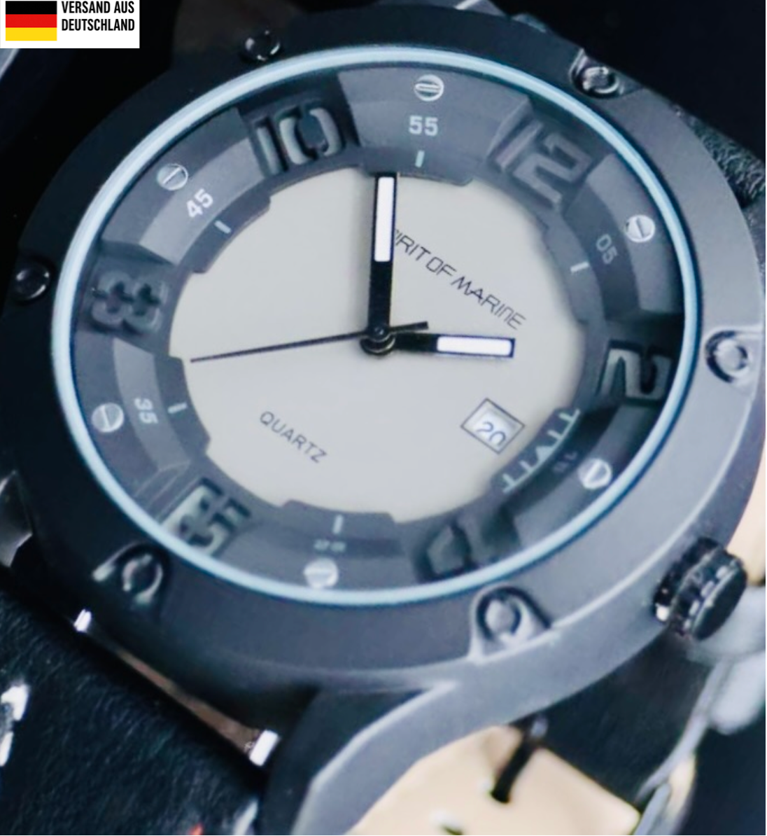 XL Spirit of Marine Herren Männer Armband Uhr Schwarz Quarz Datumsanzeige0
