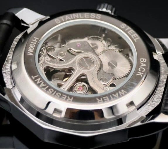 Klassische Herren Männer Automatik Uhr Silber Schwarz Farben mit Lederarmband #3