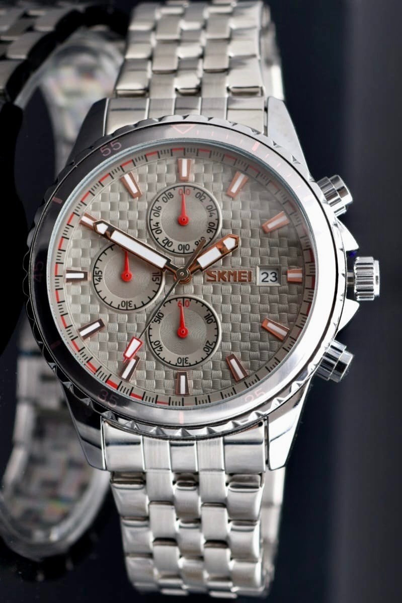 HERRENUHR - SKM  -  CHRONOGRAPH - STOPPFUNKTION - DATUM - EDELSTAHL - 46MM0