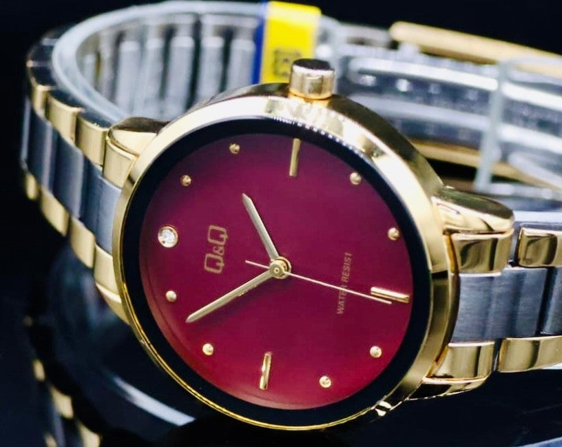 Q&Q by Citizen Damen Armband Uhr  Analog Uhr Bi-Color Rot  Silber Gold Farben2