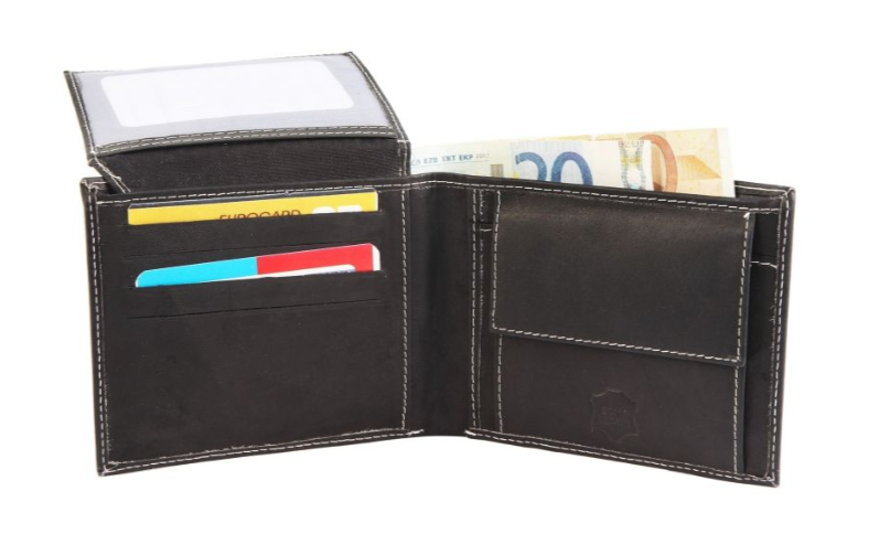 Excellanc Leder Portemonnaie Geldbeutel Portmonee Echtleder Schwarz Weiße Naht1