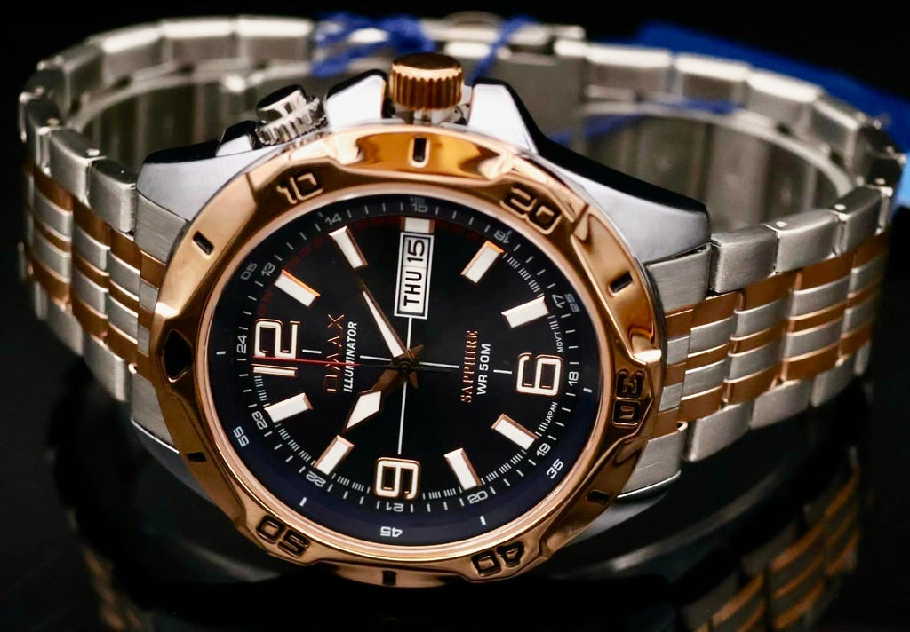 Mega Edle Omax Sapphire ILLUMINATOR   Herren Armband Uhr IP Veredelt Neu mit Box1